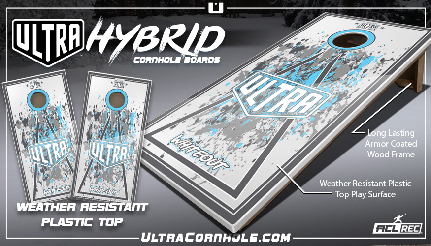 Ultra Cornhole Hybrid Boards. Weather Resistant Whiteout Series